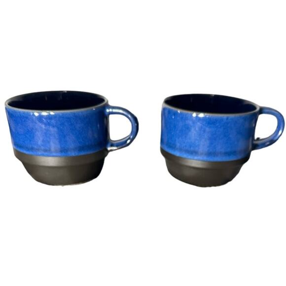 Boston Warehouse Set of 2 Stoneware Dark Blue Stackable Mugs - Picture 1 of 5